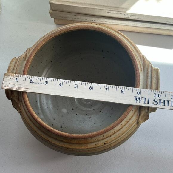 Studio Art Pottery Handmade Striped Speckled Mid Century Bowl 10” X 5.5" Signed - Picture 15 of 16